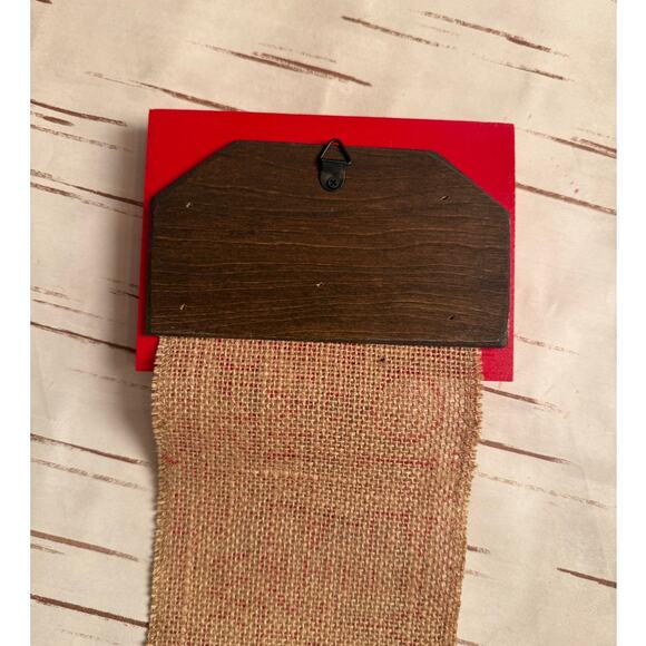 Holiday Card Holder Red Wooden Topper Keep Calm Be Merry Burlap Ribbon - Picture 5 of 5
